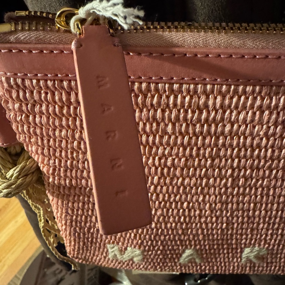 Marni marcel pochette raffia light pink crossbody bag NWT - Picture 6 of 9